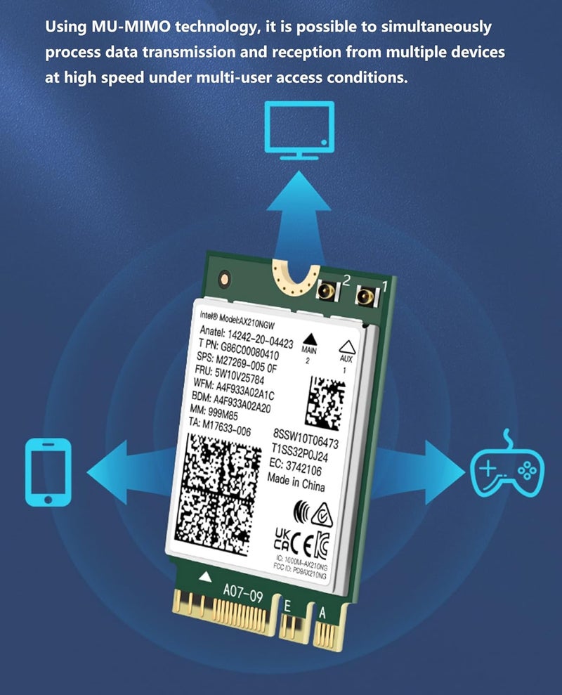 CORN WiFi 6E AX210 NGW Wireless Card, Expand to Tri-Band 6GHz/5GHz/2.4GHz M.2 NGFF Wireless Bluetooth 5.3, AX210 WiFi Chip, Includes Ipex Cable, 8dBi Antennas and Brackets Support Windows 10/11(64 bit) - Image 4